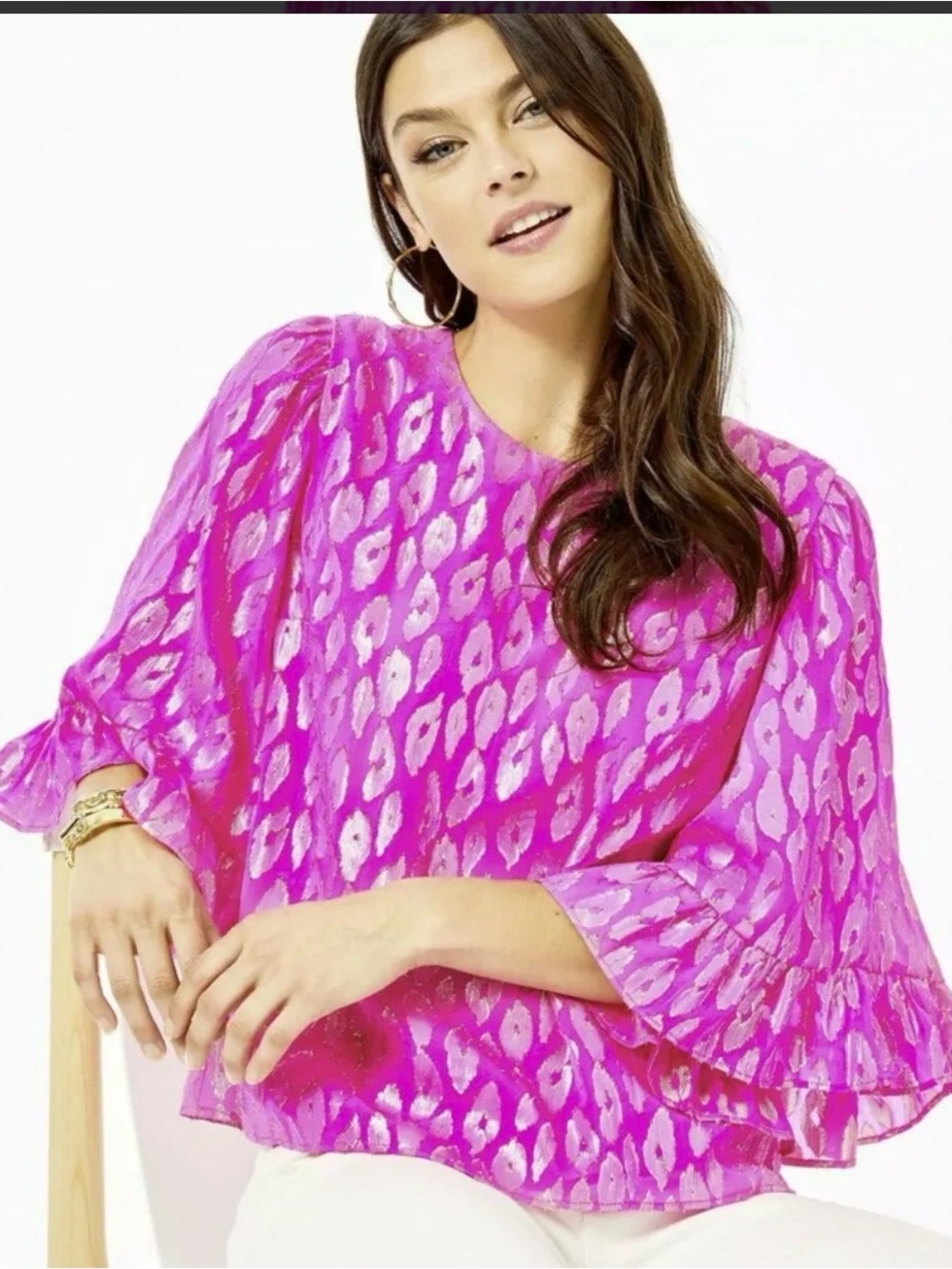 Lilly Pulitzer FRANCIS FLOUNCE sleeve SILK Raz Leopard Metallic Sz xs